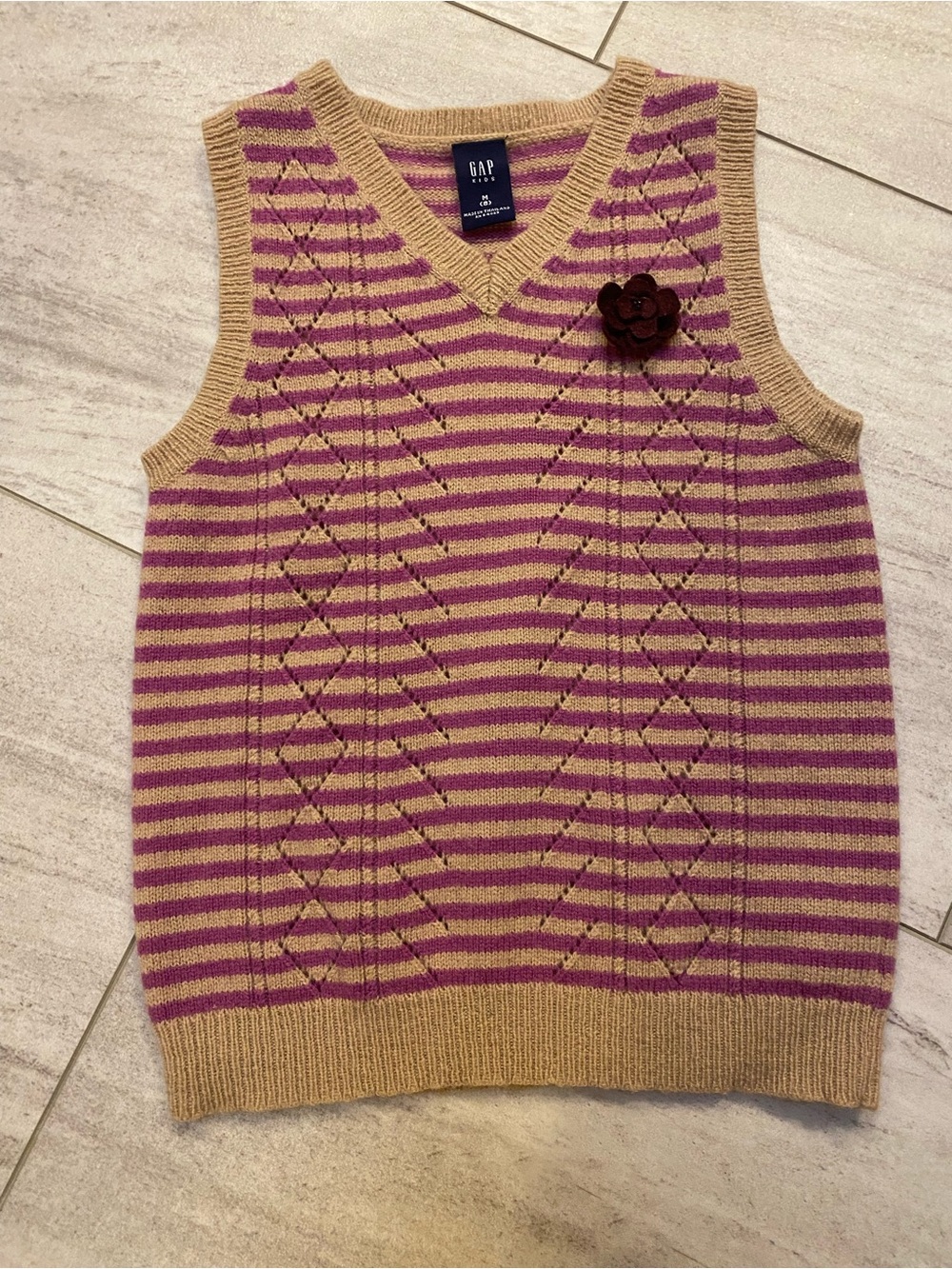 GAP Girls Striped V-Neck Sweater Vest in Purple and Tan Size Medium (8)